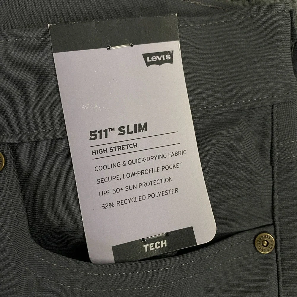 Levis 511 Slim Tech Pants Mens 31x30 Gray High Stretch 5-Pocket Chino NWT